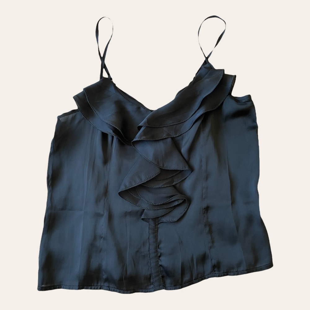 Silk black ruffle blouse
